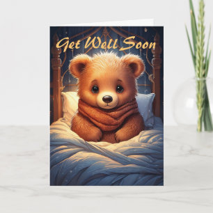 Personalise Baby Bear Sick in Bed Get Well Soon Card