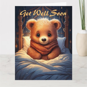 Personalise Baby Bear Sick in Bed Get Well Soon Card