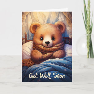 Personalise Baby Bear Sick in Bed Get Well Soon Card