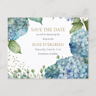 Personalise Bridal Shower Blue Hydrangea  Announcement Postcard