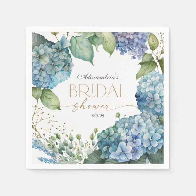 Personalise Bridal Shower Blue Hydrangeas Napkin (Front)