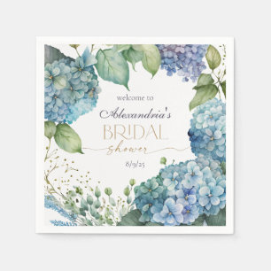 Personalise Bridal Shower Blue Hydrangeas Welcome Napkin