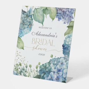 Personalise Bridal Shower Blue Hydrangeas Welcome Pedestal Sign