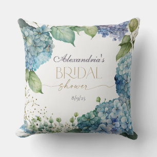 Personalise Bridal Shower Blue Hydrangeas Welcome Throw Pillow