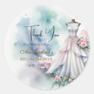 Personalise Bridal Shower Dress Thank you Classic Round Sticker
