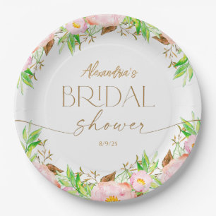 Personalise Bridal Shower Flowers and leaves Paper Plate