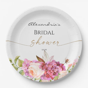 Personalise Bridal Shower Flowers and leaves Paper Plate