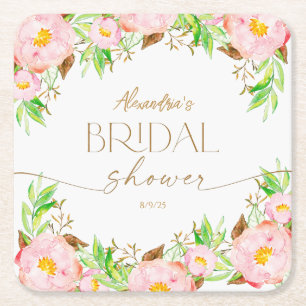 Personalise Bridal Shower Flowers and leaves Square Paper Coaster