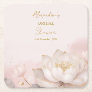 Personalise Bridal Shower Pink Lotus No 8 Square Paper Coaster