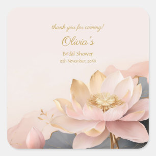 Personalise Bridal Shower Pink Lotus Square Sticker
