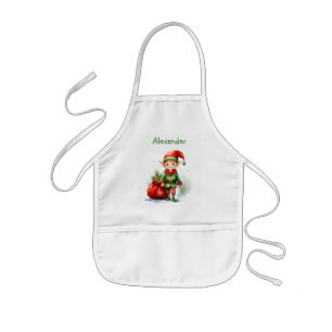 Personalise Christmas elf with a sack of gifts Kids Apron