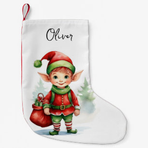 Personalise Christmas elf with a sack of gifts Small Christmas Stocking