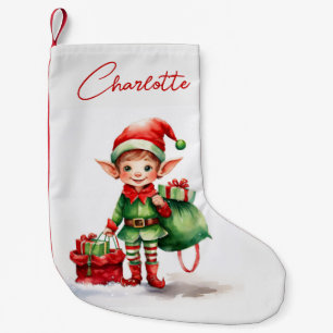 Personalise Christmas elf with a sack of gifts Small Christmas Stocking