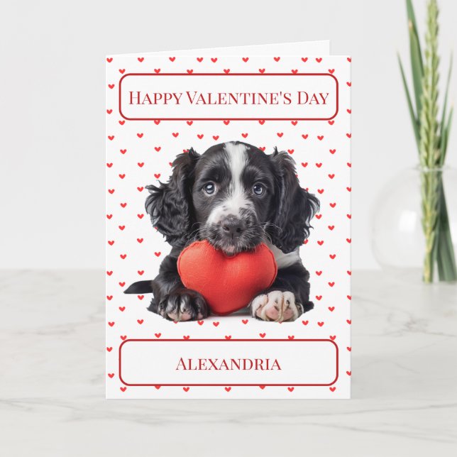 Personalise Cocker Spaniel  Puppy Valentine Card (Front)
