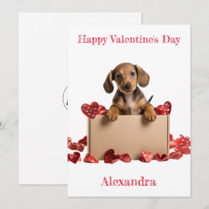 Personalise Dachshund Puppy in Box Valentine Card