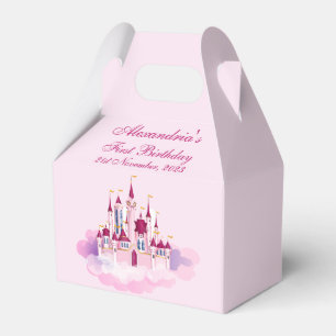 Personalise First Birthday Child Name Pink Castle Favor Box