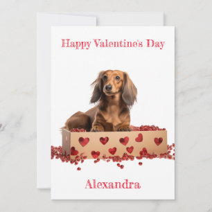Personalise Long Hair Dachshund  Valentine Holiday Card
