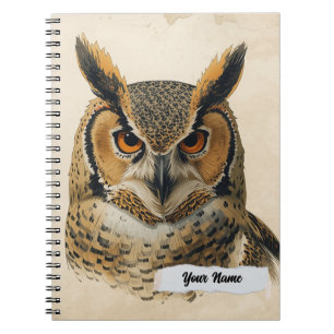 PERSONALISE Minimalist Vintage Horned Owl Bird Notebook