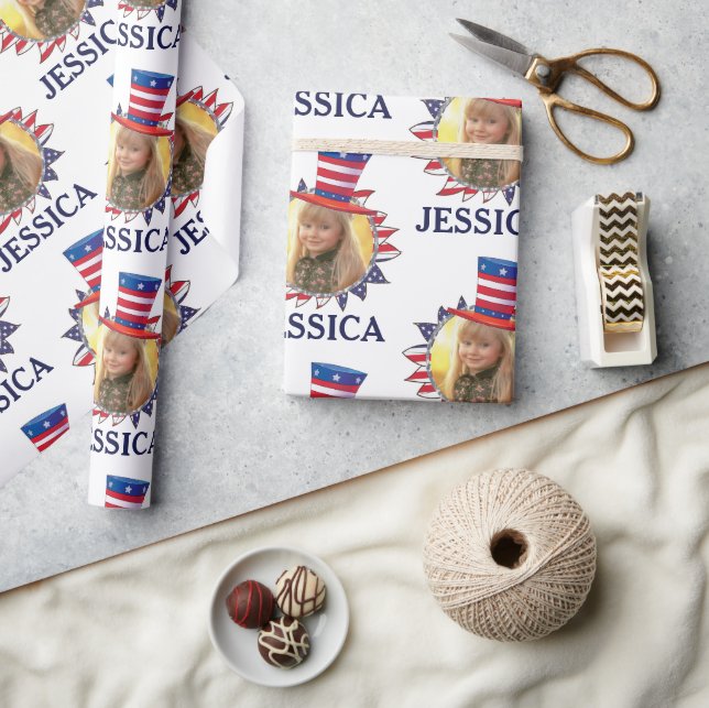 Personalise Name And Photo American USA  Pattern  Wrapping Paper (Crafts)
