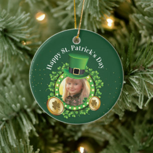 Personalise Name And Photo St. Patrick's Day Green Ceramic Ornament