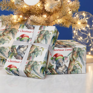 Personalise Name Christmas Koala in gumtree Wrapping Paper