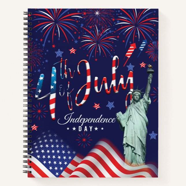 Personalise Name Fireworks Fourth Of July  Notebook (Front)