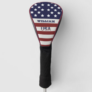  Personalise Name Flag American USA  Pattern Golf Head Cover