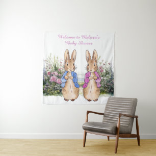 Personalise Peter and Flopsy Baby shower Square Tapestry