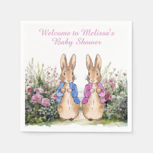 Personalise Peter and Flopsy Baby shower with name Napkin