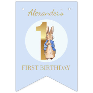 Personalise Peter the rabbit First Birthday Bunting Flags