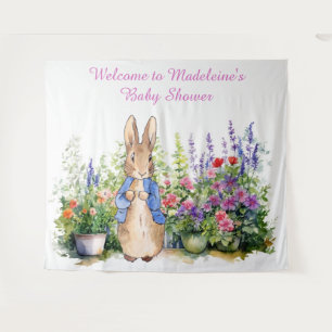 Personalise Peter the rabbit in garden baby shower Tapestry