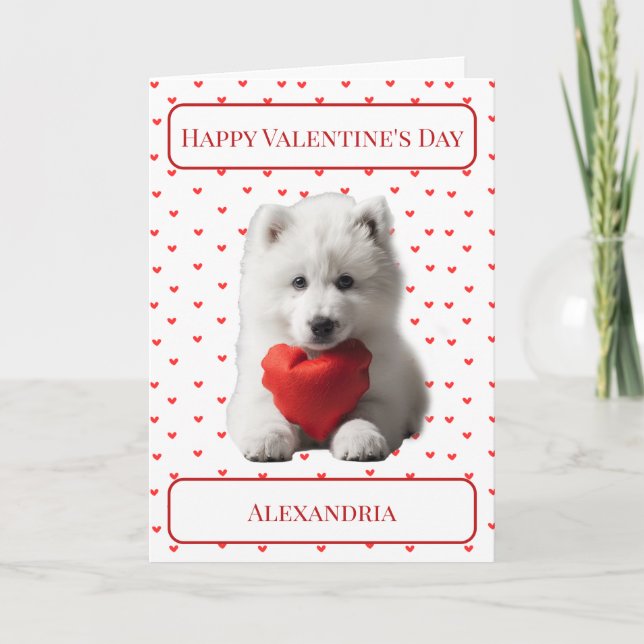 Personalise Samoyed Puppy Valentine Card (Front)