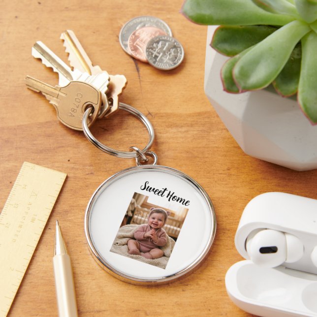 personalise simple custom Premium Round Keychain (Desk)
