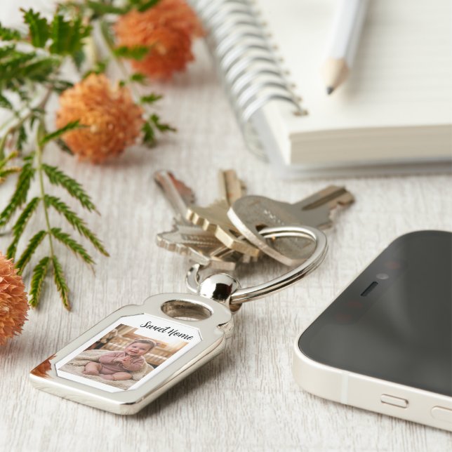 personalise simple custom Rectangle metal Keychain (Side)