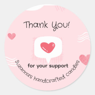 Personalise "Thank You" with pink hearts Classic Round Sticker