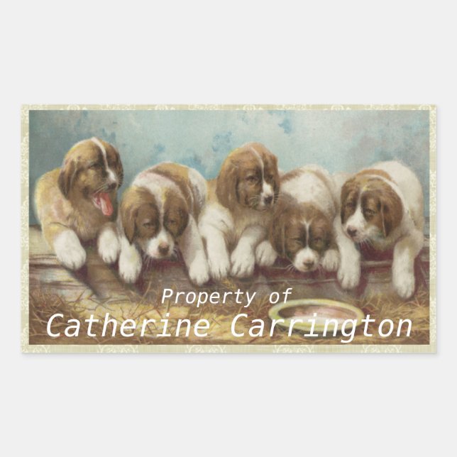 Personalise these cute vintage Puppy Stickers (Front)