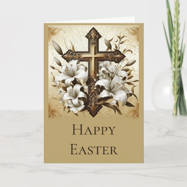 Personalise this Easter Card with Cross and Lilies (Front)