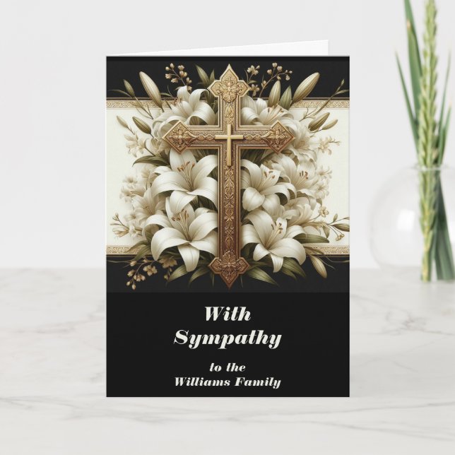 Personalise this Sympathy Card with Cross & Lilies (Front)