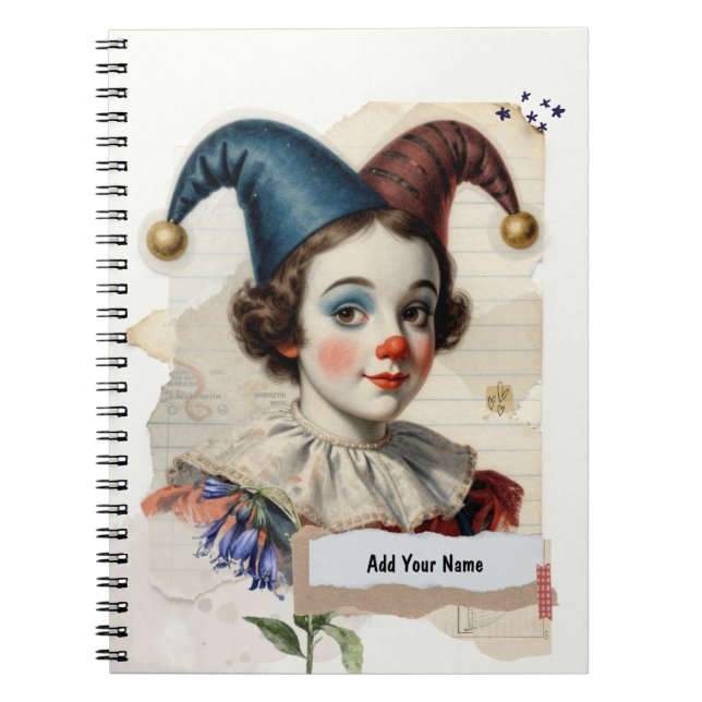 PERSONALISE Vintage Clown Collage Notebook (Front)