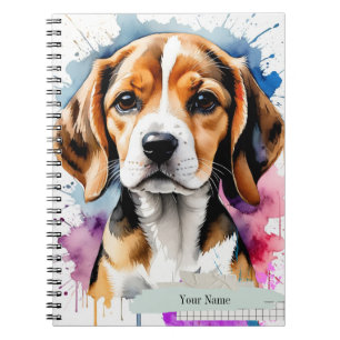 PERSONALISE: Watercolor Cute Beagle Puppy Notebook