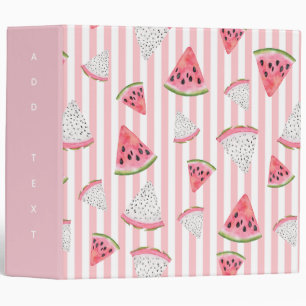 Personalise. Watermelon. Pink and White Stripes. Binder