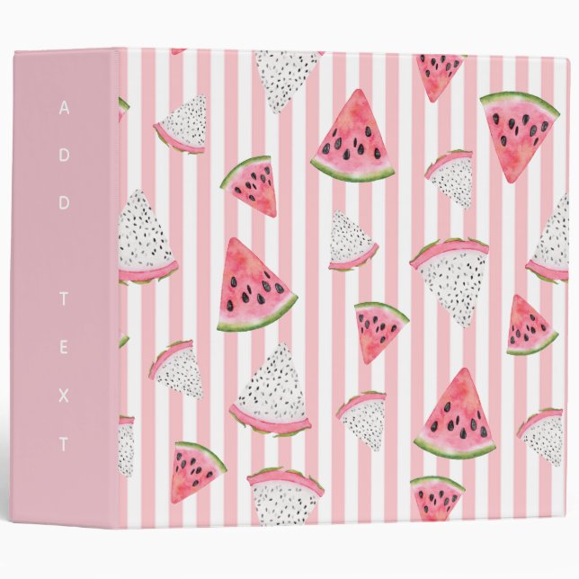 Personalise. Watermelon. Pink and White Stripes. Binder (Front/Spine)