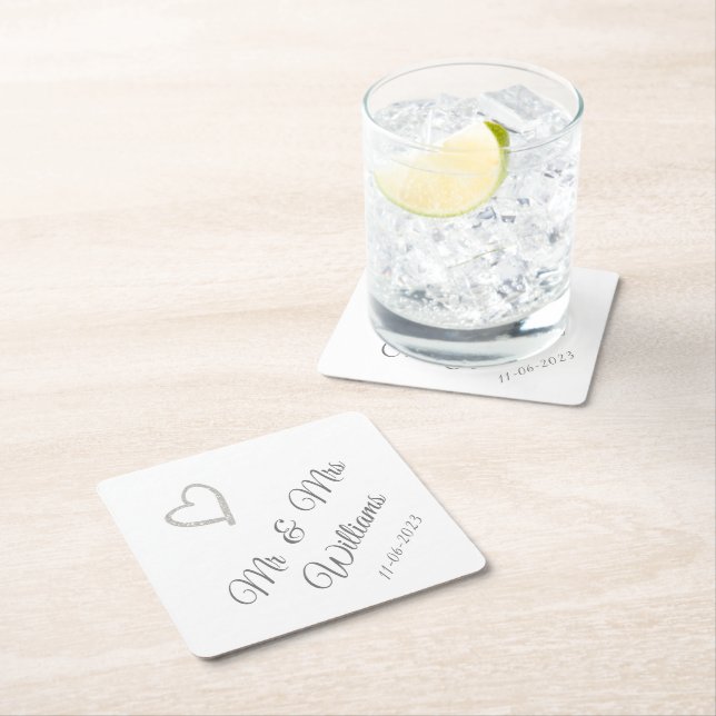 Personalise Wedding  Square Paper Coasters (Insitu)