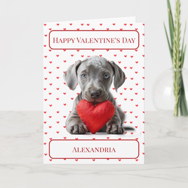 Personalise Weimaraner Puppy Valentine Card (Front)
