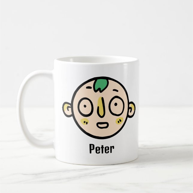 Personalise Your Name with a Funny Cartoon Face Coffee Mug (Left)