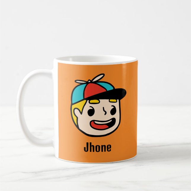 Personalise Your Name with a Funny Cartoon Face Coffee Mug (Left)