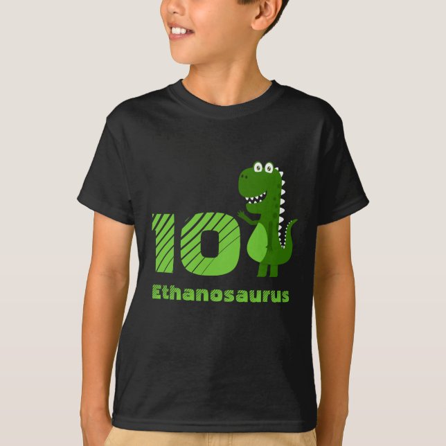 Personalised 10th Birthday Dinosaur T-Shirt (Front)