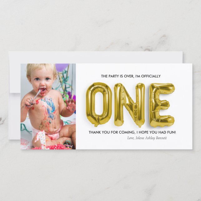 Personalised 1st Birthday Thank You Card (Front)