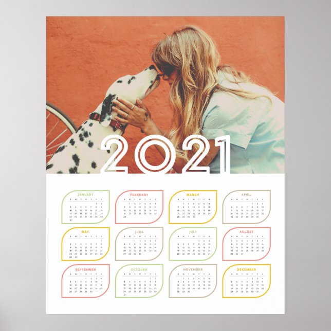 Personalised 2021 Calendar Poster | Modern Leaf (Front)