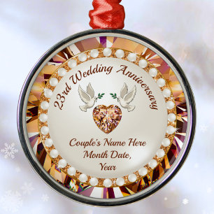 Personalised, 23 year Wedding Anniversary Present Metal Ornament